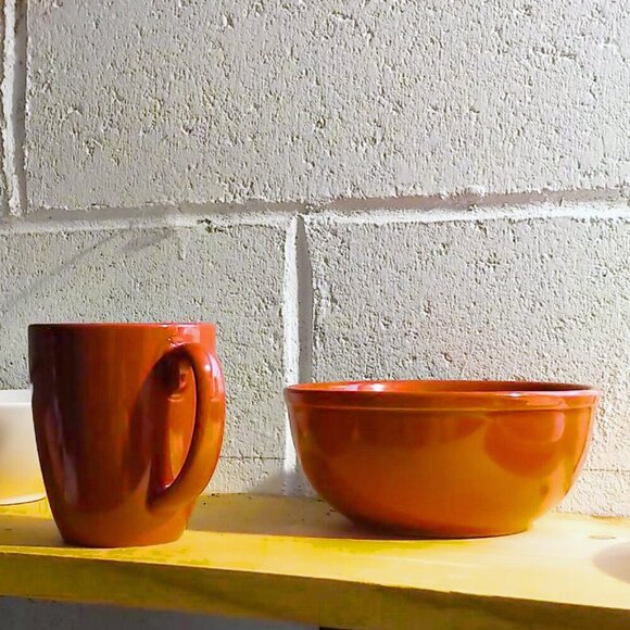 🎁Free ADD-ON/ One person ceramic glazed pottery bowl and mug set in red - Picture 3 of 13